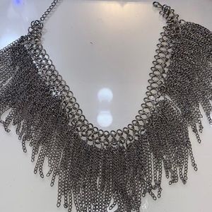 Silver chain link bib necklace